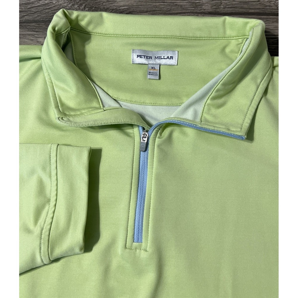 Peter Millar 1/4 Zip Lime Green Performance Stretch Lightweight Pullover Size XL